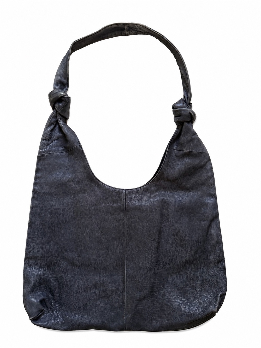 Free People Large Slouchy Hobo Distressed Black Leather Knot-Handle